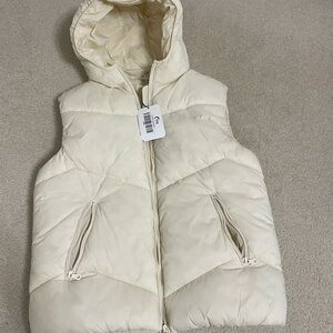 ZYIA Cream Puffy Vest with Hood